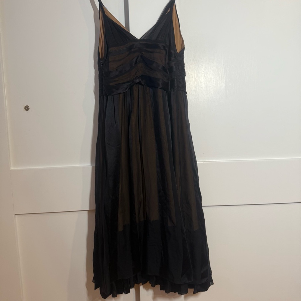 Tufi Duek Vintage 100% Silk Black & Mesh Ruched Bust Midi Dress Size 4-6 - Picture 10 of 10